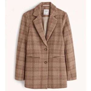Abercrombie & Fitch Heavyweight Wool Blend Blazer Coat Size XSmall Tan Plaid